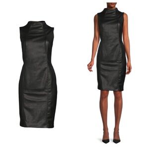 J.MCLAUGHLIN Del Mar Faux Leather Sheath Dress Black Size NWOT